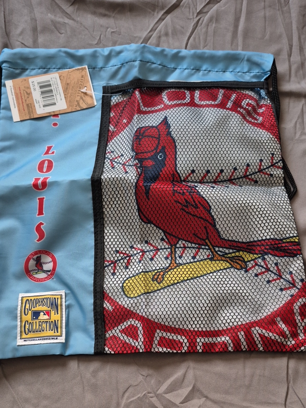 Mitchell & Ness St. Louis Cardinals Light Blue/Red Mesh Drawstring Bag